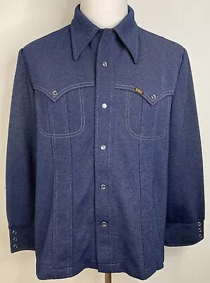 Vintage Lee Riders Men's Western Pearl Snap Shirt Jacket Pockets Blue USA Medium • $39.88