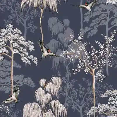 Arthouse Japanese Garden Blue Oriental Birds And Trees Wallpaper 908106 • £13.49