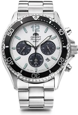 Orient Mako Solar Panda RN-TX0203S Chronograph Stainless Steel Wristwatch • $228.47