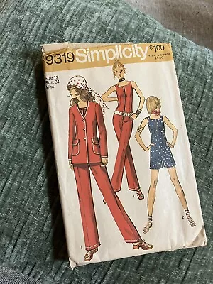 Vintage 1970s Jumpsuit Sewing Pattern Simplicity 9319 Size 12 Bust 34 Miss • $5