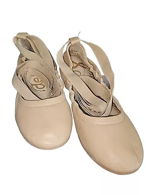 Sam Edelman Beige Leather Ankle Wrap Ballet Flats Women Size 9 Pre-owned • £32.81