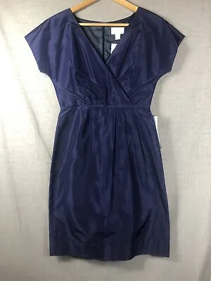 NWT J CREW Dark Pacific Blue LEXA DRESS Sz 2 Silk Taffeta Cap Sleeve 65091 • $37.99