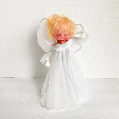 Vintage Christmas Angel Tree Topper White 8  Closed Eyes Blonde Plastic Head • $9.99