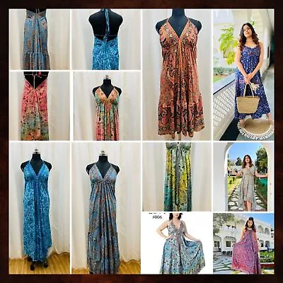 10 PC Lot Indian Silk Maxi Log Hippie Dress Festive Clothing Summer Dress Boho • $156.66