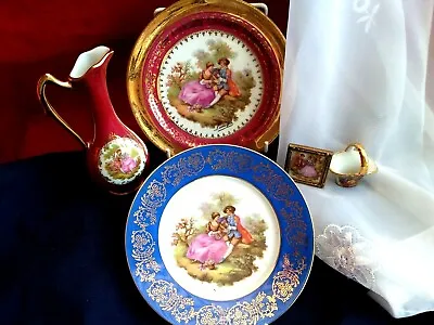 Meissner Limoges Porcelain Plates Jug Miniature Collectible Gilded Set France • £21