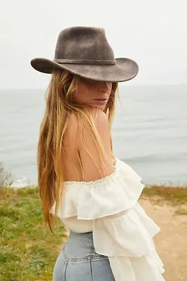 Free People TRAIL DUSTED Gray COWBOY HAT Australian Wool By MOSSANT NWT $88 • $47