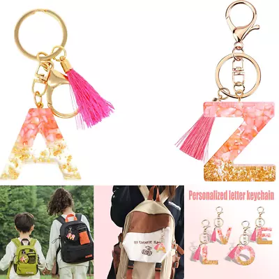 Pink Gold Resin Initial Letter KeyRing Alphabet A-Z - Gift For Her • £3.69