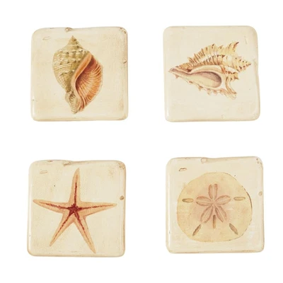 $29.99 • Buy Mud Pie Shell Designs Drink Coasters Set With Holder Resin And Wood