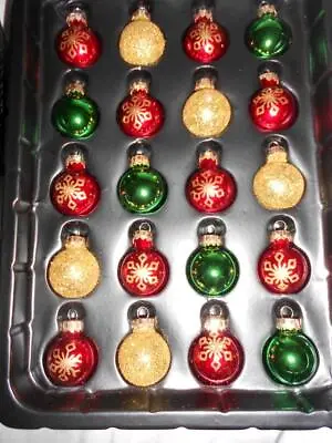 Set Of 20 Red Green Gold Mini Glass Christmas Ball Ornaments Shiny Glitter NEW • $9.99