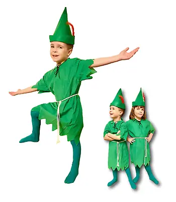 Kids Peter Pan Costume Fairytale Elf Unisex Boys Girls Christmas Fancy Dress 6-8 • $59.66