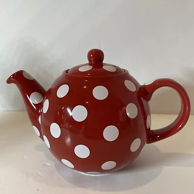 London Pottery Globe 2pt Ceramic Teapot Red White Spotted Pottery Never Used • £12.95