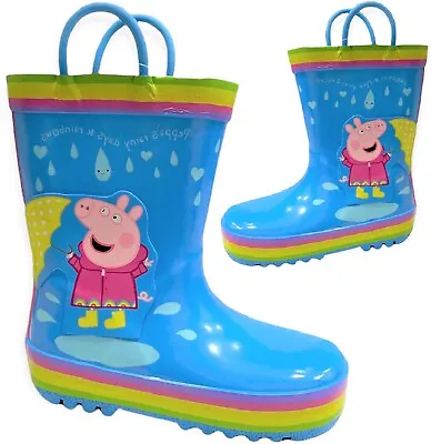 £9.99 • Buy Kids Girls Waterproof Flat Peppa Pig Wellies Infants Wellington Boots Shoes Size