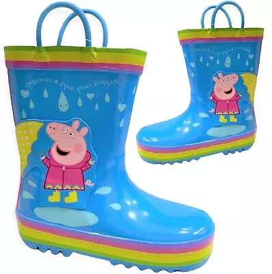 Kids Girls Waterproof Flat Peppa Pig Wellies Infants Wellington Boots Shoes Size • £7.95