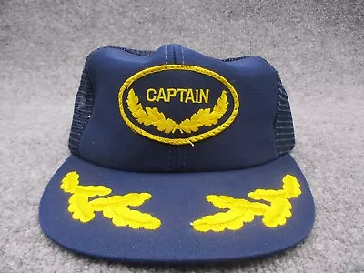 Vintage Captain Trucker Hat Cap Blue Snap Back 80s • $14.24