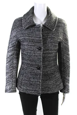 Missoni Womens Black Textured Cotton Wool Collar Long Sleeve Coat Jacket Size 6 • $67.21