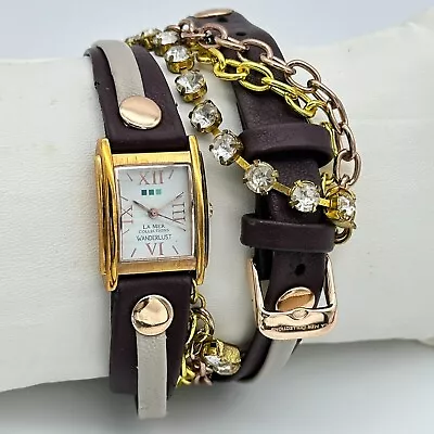 Ladies LA MER Collections Double Wrap Brown Leather Rose Gold Tone Watch 23mm • $16.99