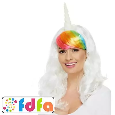 Smiffys White Rainbow Unicorn Wig Adults Ladies Fancy Dress • £9.89