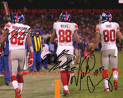 VICTOR CRUZ HAKEEM NICKS MARIO MANNINGHAM SIGNED AUTOGRAPH 8x10 RP PHOTO GIANTS • $19.99