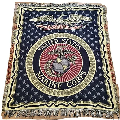 US Marine Corps Woven Fringed Tapestry Throw Blanket 60  X 50  • $34.91