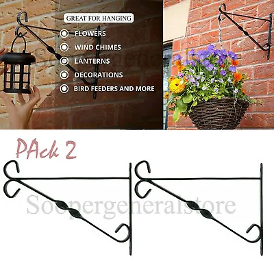 Flower Garden Plastic Hanging Basket 12  Strong Black Bracket Planter Pack 2 & 4 • £10.95