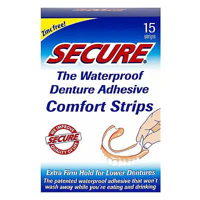 Secure Waterproof Denture Adhesive Comfort Strips 15 Strips Free Shipping • $11.26