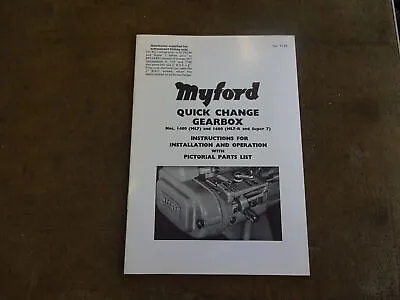 Myford Lathe Quick Change Gearbox Instructions + Parts List(original) 712V • £6