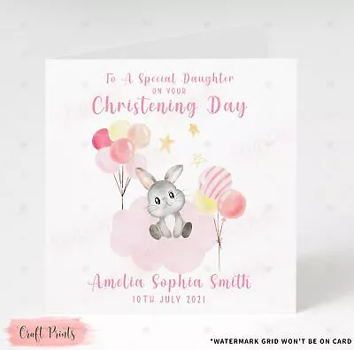 Personalised Christening Day Card Rabbit Bunny Niece Daughter Granddaughter • £2.99