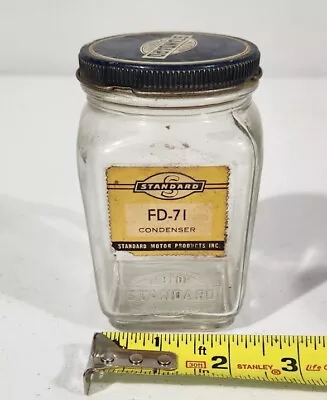 Vintage STANDARD Motor Products Gas Service Station Embossed Glass Jar Can Lid • $11.99