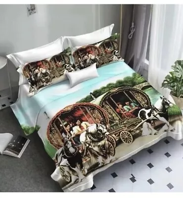 New ** Traditional Gypsy Cob Bowtop Caravan Bedding Set Coloured Horse - Double  • £20