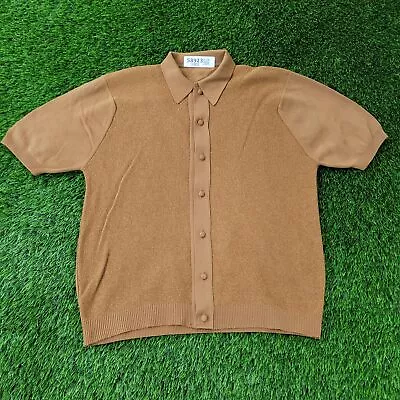 Vintage 70s Retro MOD Classic Knitted Button Shirt L-Short 21x25 Camel-Brown USA • $68.62