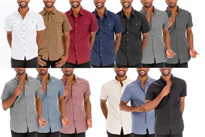 Men’s Casual Western Button Down Short Sleeve Chest Pocket Dress Shirt • $21.65