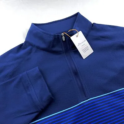 Peter Millar Crown Sport Perth Engineered Stripe Quarter Zip Pullover Navy 2XL • $89.99