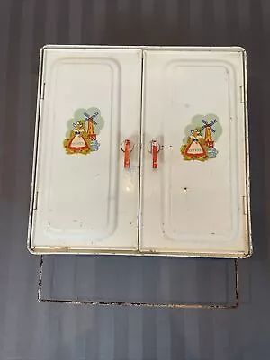 VINTAGE CHILD’S TIN LITHO METAL KITCHEN CABINET-TOY-DOLL-13”x13” • $29.95