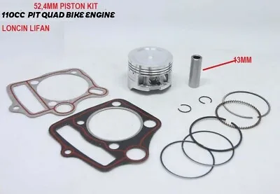 110cc 52.4mm Piston Ring Set -13mm Pin  Engine Pit Dirt Quad Bike Buggy • £16.99