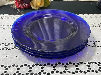 Set Of 5 Vereco Duralex Cobalt  Rivage  Glass Dinner Plates 9  • $35