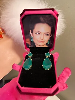 Angelina Jolie Inspired Genuine Zambian Emerald Dangle Earrings 18k Gold Vermeil • $40