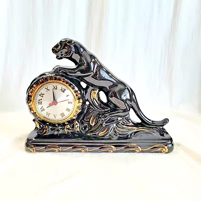 VTG 50s Oxford Black Gold Panther Ceramic TV Mantel Clock Doesnt Keep Time NICE! • $54.99