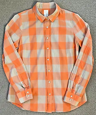 Vintage J Crew Women's Boy Shirt 10 Orange & Tan Gingham Plaid Check Cotton Mint • $13.79