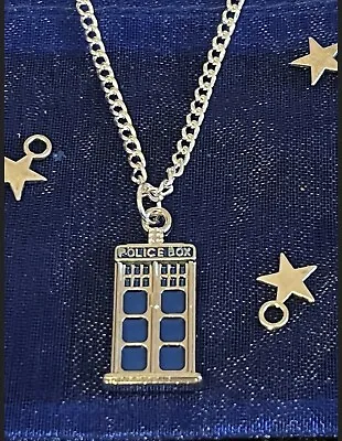 Dr DOCTOR WHO Necklace TARDIS Police Box Charm 18” Silver Chain HOOVIAN Gift • £6