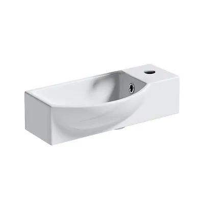 £38.95 • Buy 400mm Wall Hung Curved Basin Sink 1 Tap Hole