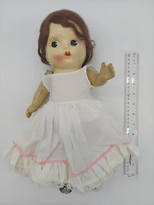 Vtg Composition Baby Doll Brown Hair 15” Painted Eyes Jointed Arms Unmarked • $12.99