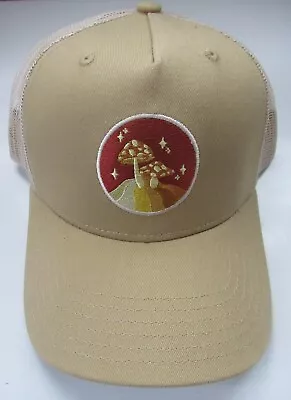 Magic Mushrooms Patch Men's Trucker Hat Tan Snapback Trippy Baseball Cap NEW • $11.99