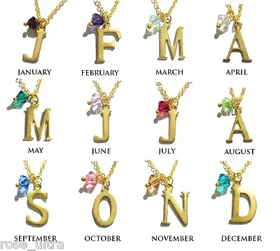 £4.25 • Buy Personalised Initial Letter Birth Stone Necklace Made Using Swarovski Elements