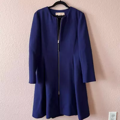 Marni Blue Virgin Wool Coat Long Sleeves Collarless Size IT 44 US 8 • $198