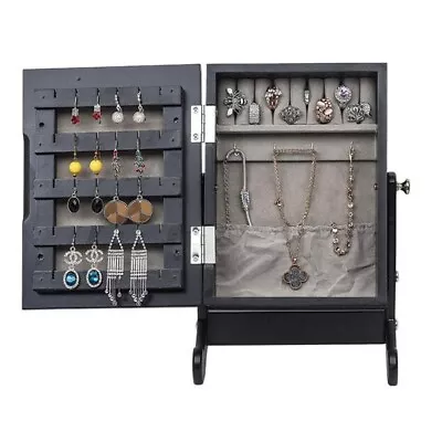 Small Mirror Jewelry Cabinet Organizer Armoire Storage Box Countertop And Stand • $23.69