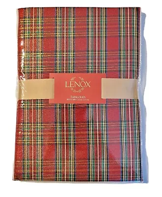 Lenox Nouveau Dazzle Red Metallic Plaid 60  X 84  Oblong Fabric Tablecloth NEW  • $39.99