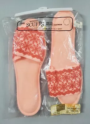 Vintage NOS Sears Scuff Slippers Coral Floral Flower Size Large 8-9 • $20