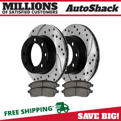 $89.98 • Buy Rear Drilled Slotted Brake Rotors Black & Pads For 2000-2005 Ford Excursion V8