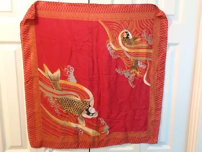 Metropolitan Museum Of Art Silk Scarf MOMA Fish Carp Red Japan 29  X 29  Lovely • $29.95