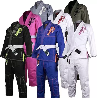 HAWK Jiu Jitsu Kids BJJ Gi Grappling Kimonos W/White Belt K3 - Girls White • $59.84